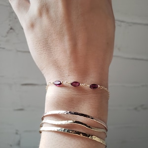 Red garnet bracelet, garnet bracelet silver, gemstone bracelet, garnet gold bracelet, dainty garnet bracelet, January birthstone bracelet