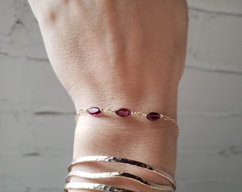 Red garnet bracelet, garnet bracelet silver, gemstone bracelet, garnet gold bracelet, dainty garnet bracelet, January birthstone bracelet
