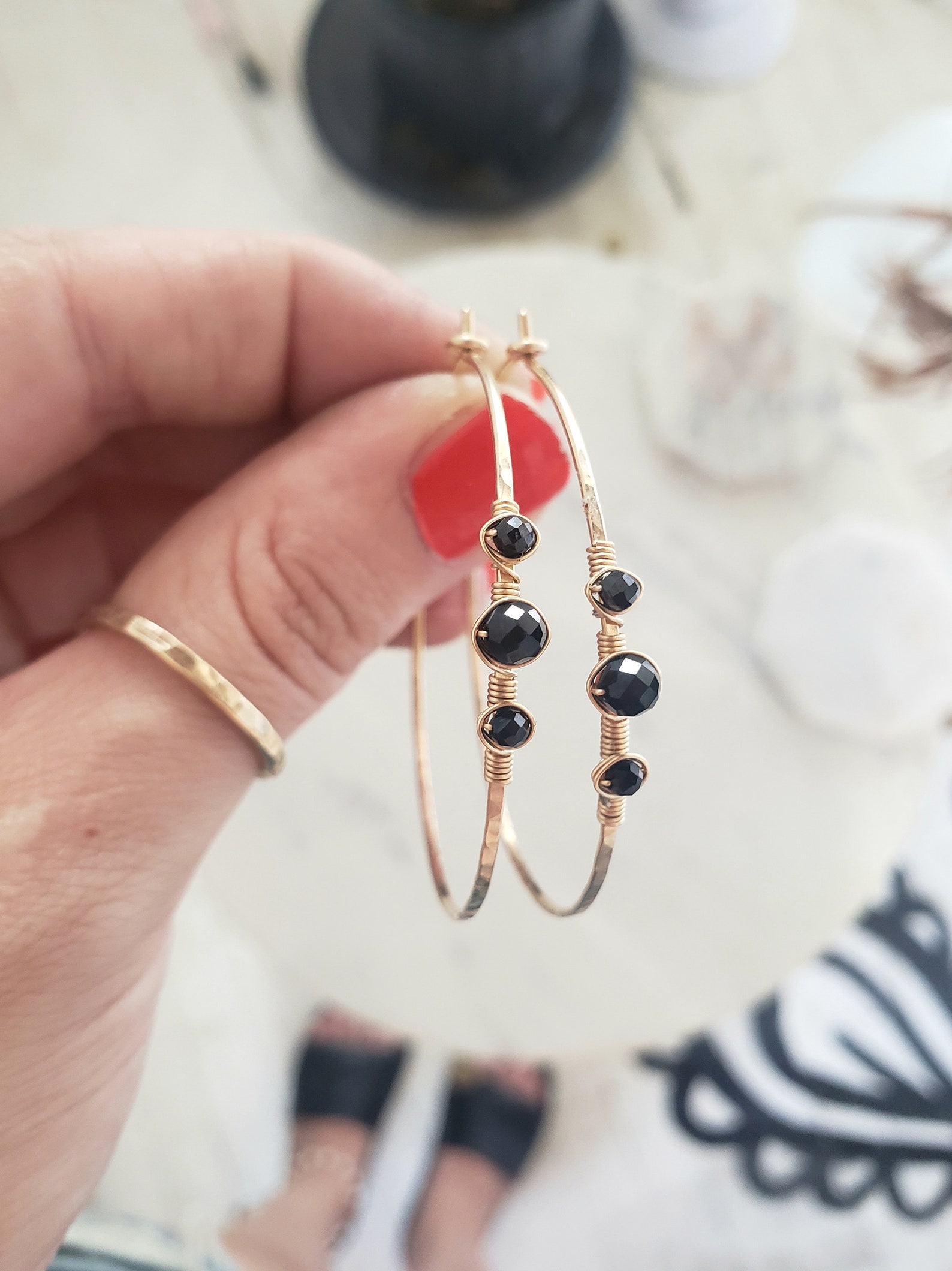 Black Earrings Big Black Earrings Black Spinel Earrings Etsy