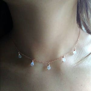 Delicate rose gold rainbow moonstone necklace, moonstone teardrop necklace, moonstone necklace, rose gold necklace, moonstone bridal jewelry