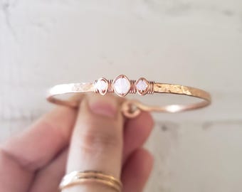 Swarovski crystal bangle bracelet, Rose gold crystal bracelet, bridal bangle, opal crystal bracelet, hammered bangle, dainty crystal bangle