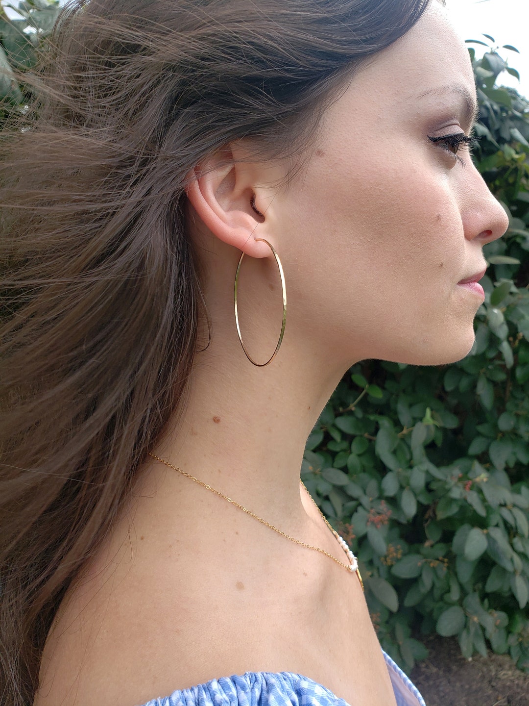 Thin Gold Hoops 14k Gold Filled Hoops Hammered Hoops Dainty Etsy