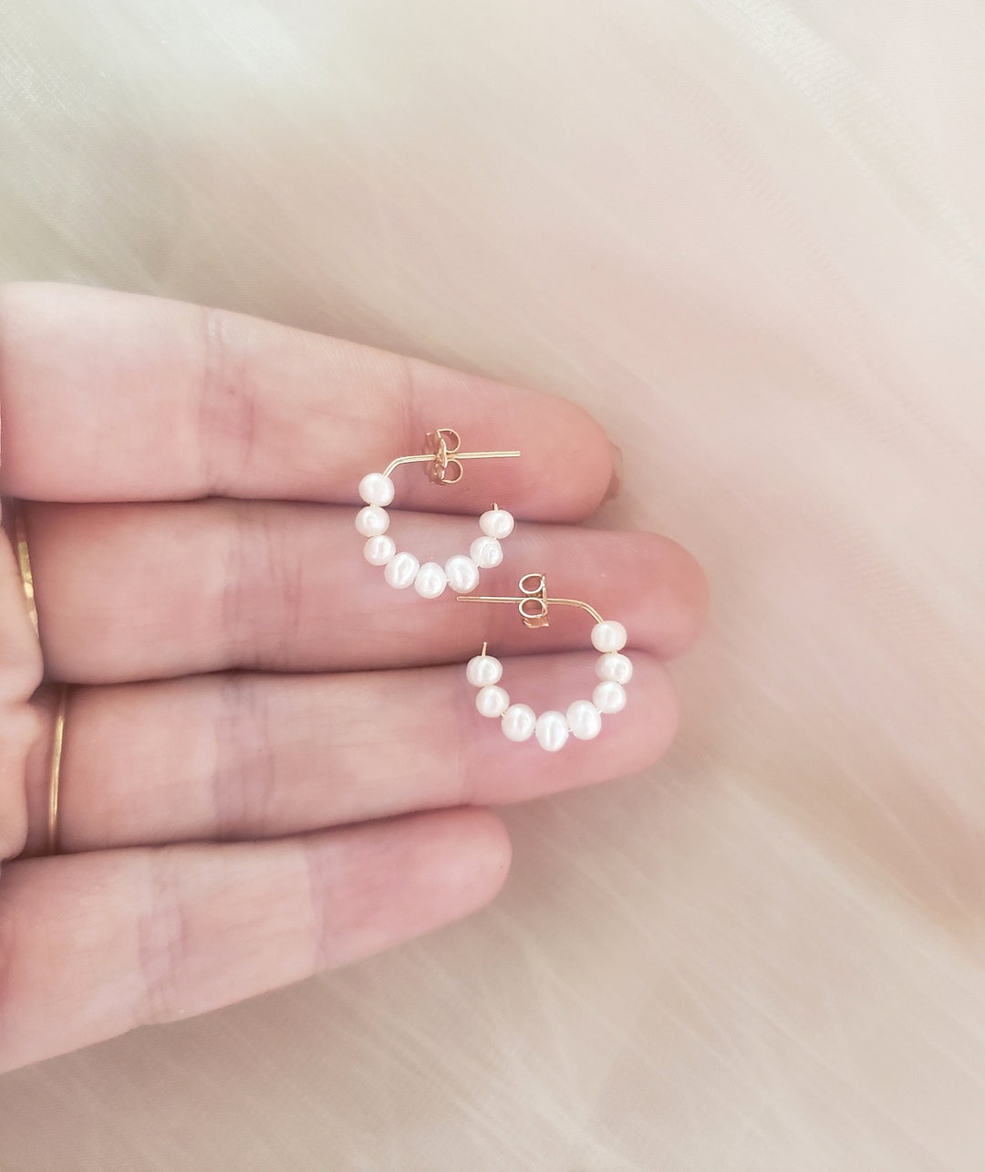 Pearl Hoop Earrings Gold, Gold Filled Pearl Earrings, Small Pearl Hoops