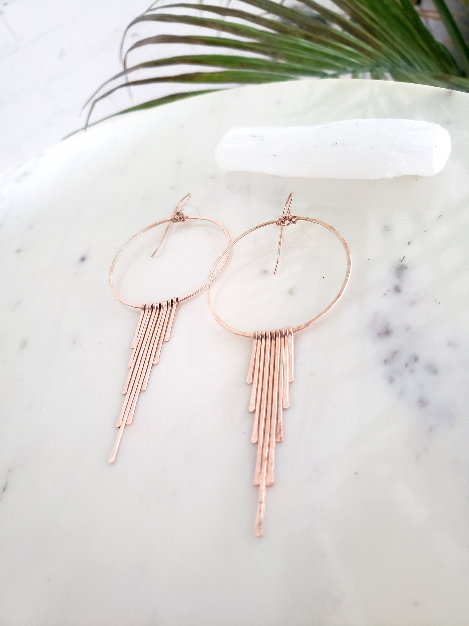 Gold Fringe Hoop Earrings, Boho Fringe Hoops, Hammered Fringe Earrings ...
