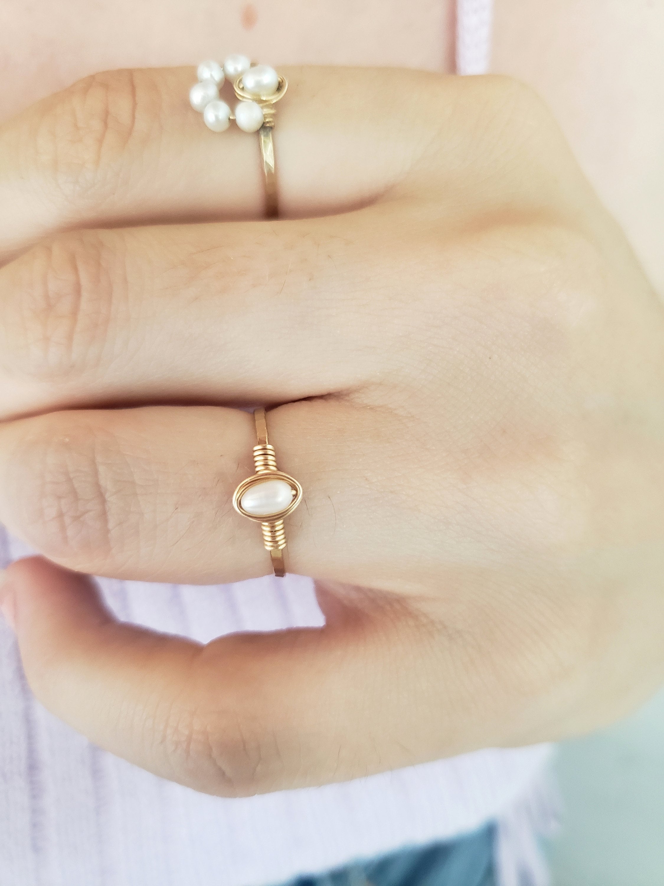 ZMANYIJEW Freshwater Pearl Ring for women,Dainty Minimalistic 316L