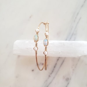 Opal hoop earrings, natural opal earrings, opal earrings, large gold hoop earrings, hammered hoops, thin gold hoop earrings