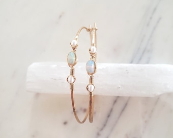 Opal hoop earrings, natural opal earrings, opal earrings, large gold hoop earrings, hammered hoops, thin gold hoop earrings
