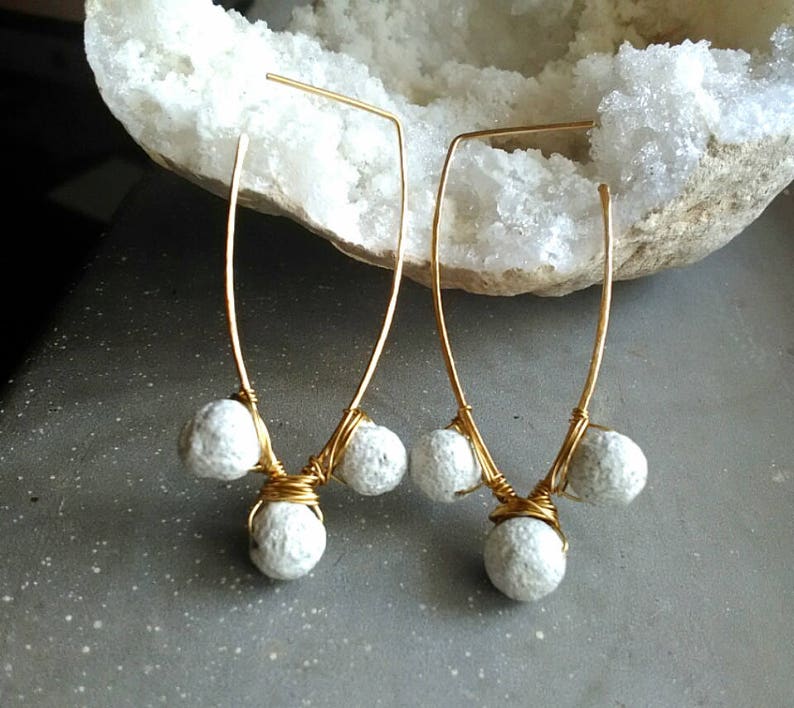 gold pom pom earrings Pom pom earrings white pompom earrings fun beaded earrings