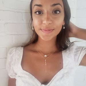 Pearl lariat necklace, bridal necklace, gold layered necklace set, vintage style pearl necklace, dainty necklace, pearl necklace set image 3