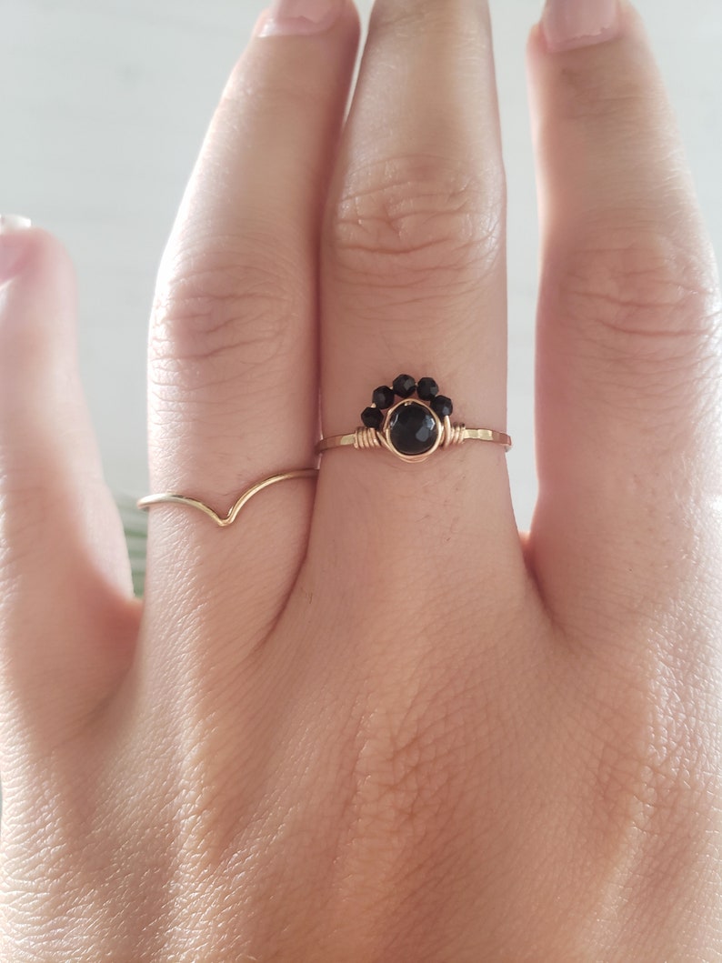 dainty ring Black onyx ring black ring delicate ring wire wrapped ring sterling silver ring gemstone ring black spinel ring