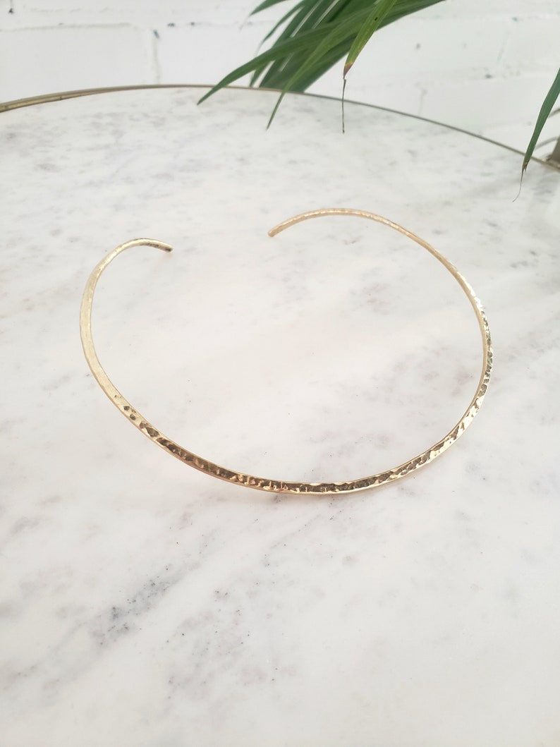 Hammered Gold Collar Necklace Minimal Gold Neck Cuff Thin Etsy