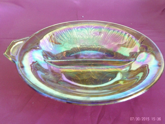 Carnival glass divided dish