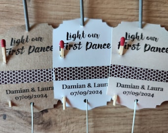 Sparkler Tags - Light our First Dance - Paper Striker Sticker - Wedding Favor Tags -