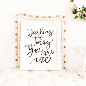 Darling, Today You are One Birthday Decor, 1st Bday Party Decorations | Photo Shoot Prop, Black & White, First Birthday Ideas