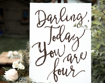 Darling, Today You are Four Birthday Decor, 4th Bday Party Decorations | Photo Shoot Prop, Black & White, Fourth Birthday Ideas