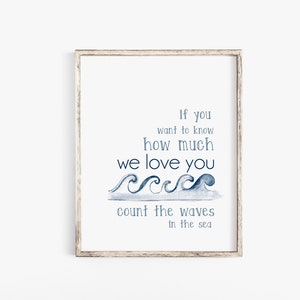 Nautical Nursery Wall Art Printable | If You Want to Know How Much We Love You, Count the Waves in the Sea | Boy Baby Shower Gift