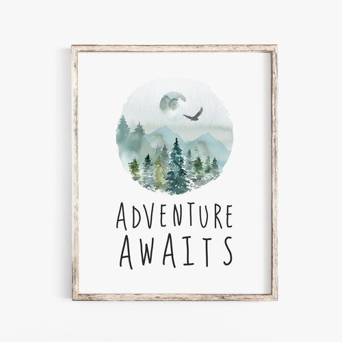 Adventure Awaits Nursery Wall Art Forest Mountain Adventure Etsy
