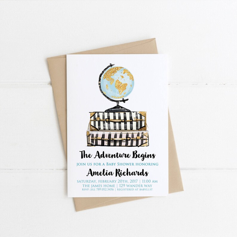 The Adventure Begins Baby Shower Invitation Hello World Etsy