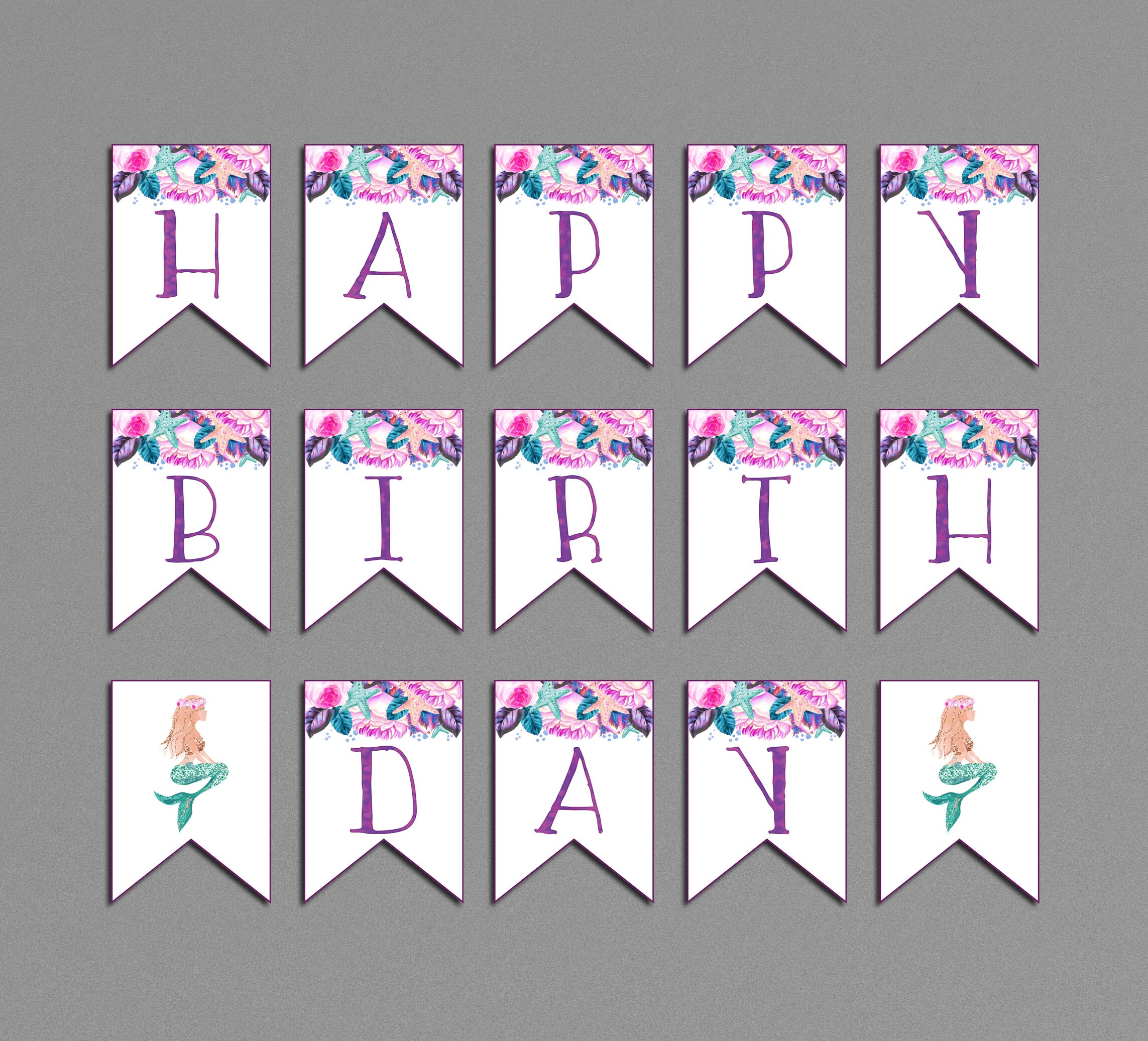 Mermaid Birthday Banner Printable Mermaid Bash Party Decor | Etsy