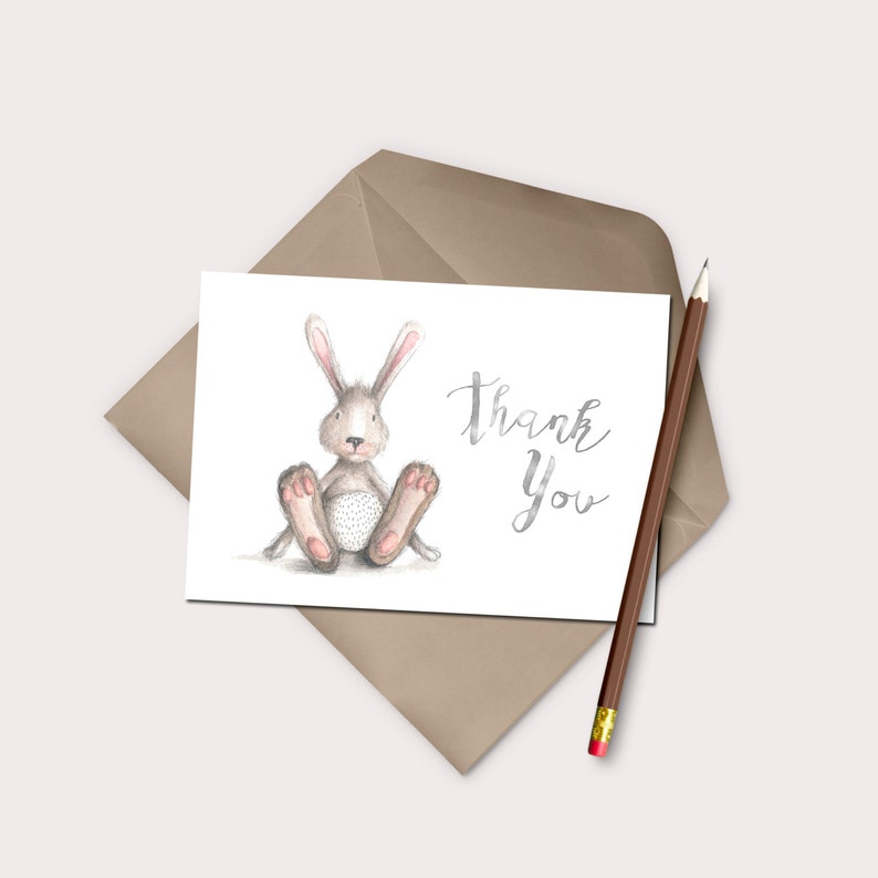 Bunny Thank You Card Printable Instant Download Gender Neutral Thanks Rabbit Stationery Generic Baby Shower DIY Thanks Easter Thank Yous