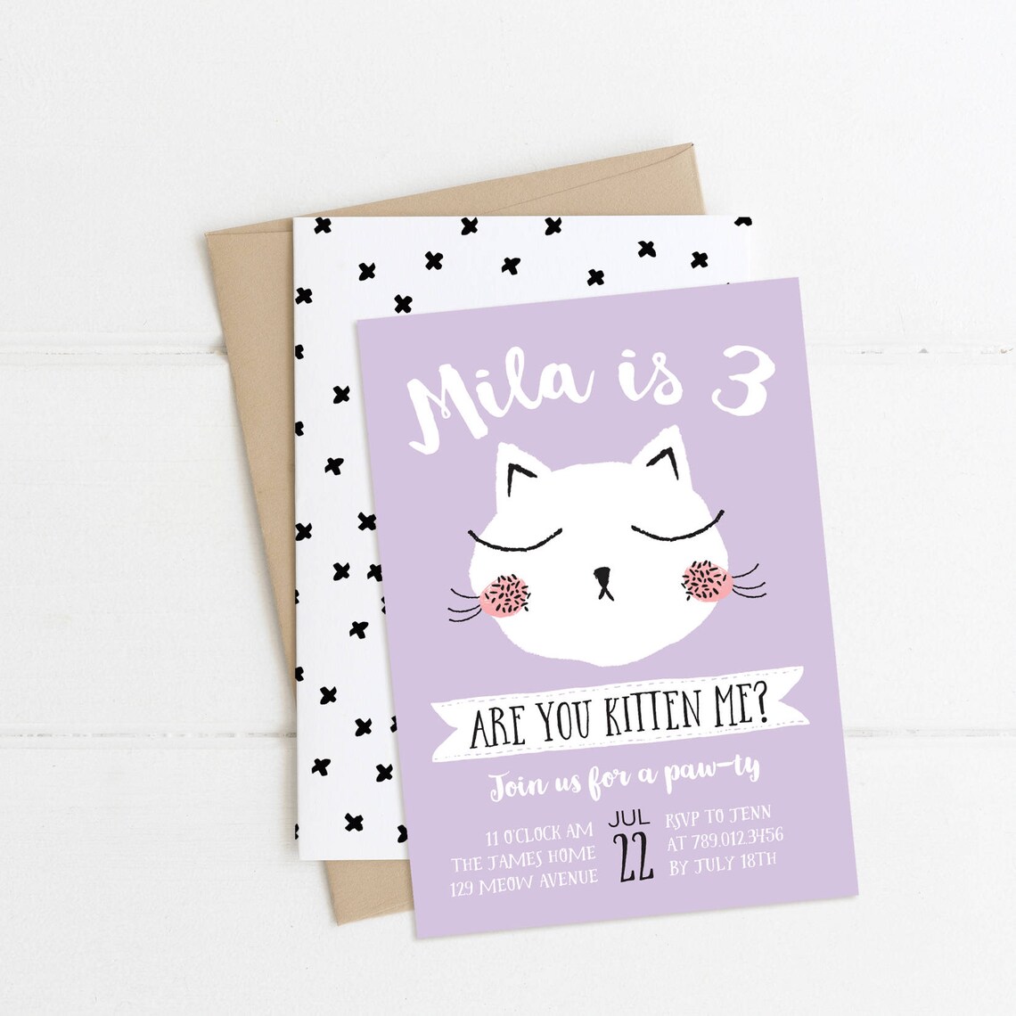 Kitten Birthday Party Invitations Kitty Are you kitten me Etsy