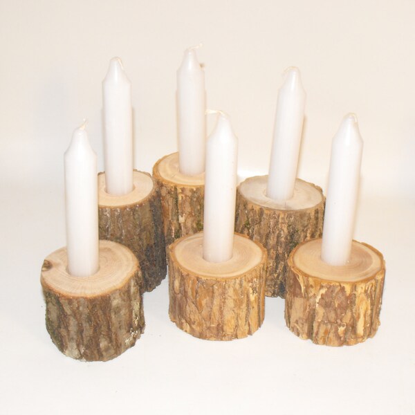 Rustic Tree Branch Taper Candle holder  4" tall sets ~ Birthday ~ Rustic Wedding ~ Graduation - Eagle Scout ~ Lent