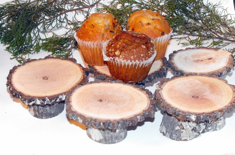12 Rustic Mini wood slice Cupcake Stands ~ 3-4 tops ~ Rustic Weddings ~ Woodland Baby showers ~ Reunions ~ Graduation ~ Birthday parties