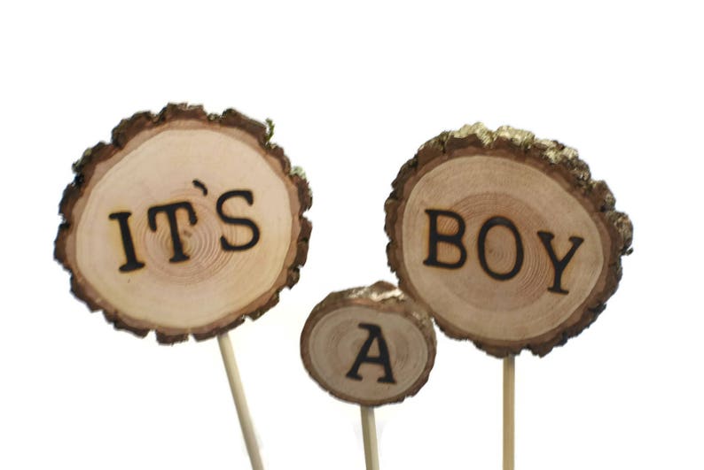 It/'s a Boy Woodland Baby Shower Cake Topper ~ Rustic wood slice cake topper ~ Gender reveal ~ Rustic forest decorations ~ FREE SHIPPING