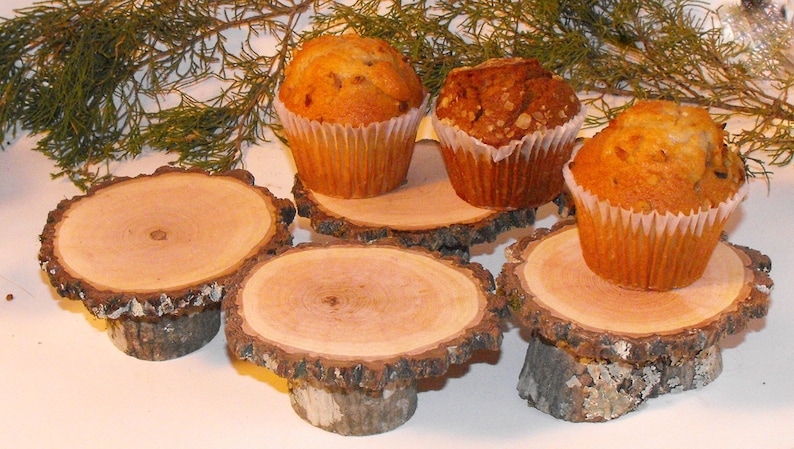 12 Rustic Mini wood slice Cupcake Stands ~ 3-4 tops ~ Rustic Weddings ~ Woodland Baby showers ~ Reunions ~ Graduation ~ Birthday parties