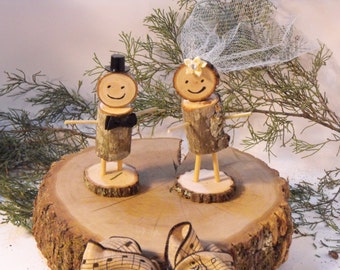 Wedding Decoration Wood Cake topper, Real Stick people Bride Groom, Country Barn Wedding ~ Funny fun Wedding Decor