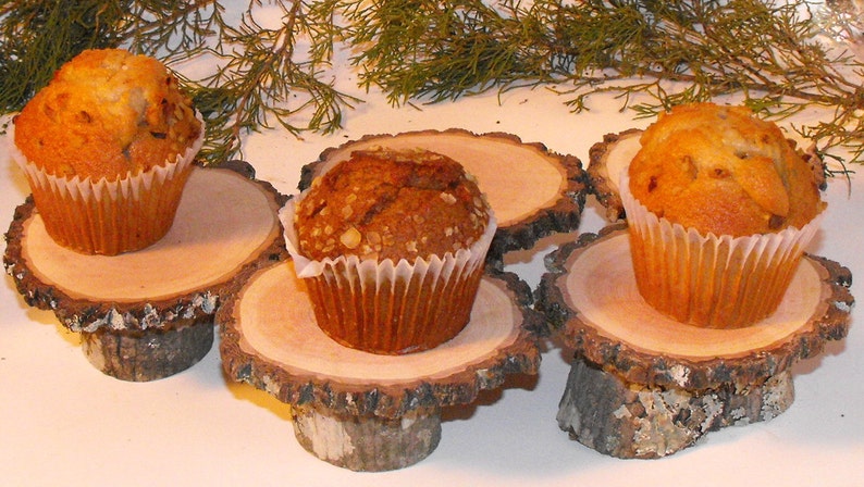 12 Rustic Mini wood slice Cupcake Stands ~ 3-4 tops ~ Rustic Weddings ~ Woodland Baby showers ~ Reunions ~ Graduation ~ Birthday parties