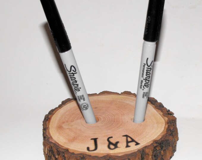 Wood Slice Pen Holder Magnificent Pen Holder Custom Pen Holder Rustic Pen Holder Wedding Pen