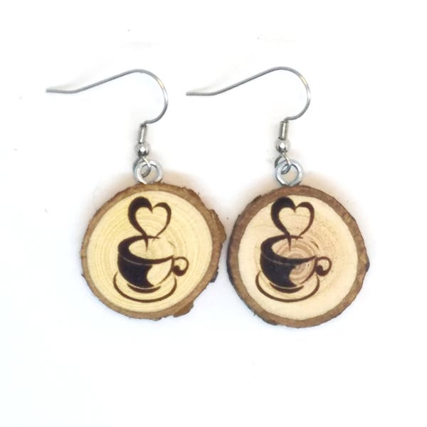 Coffee lovers #Steamingcoffee #dangleearrings #WomensBirthdaygift #Unisex earrings #5th anniversary  #Valentines day #Natural #minimalist