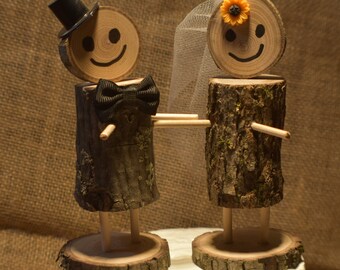 Log Bride and Groom Rustic Wedding Cake topper, Real Stick Bride Groom, Stick people. Rustic cake topper, stick figures