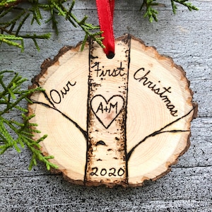 Our First Christmas wood burned ornament Personalized Custom