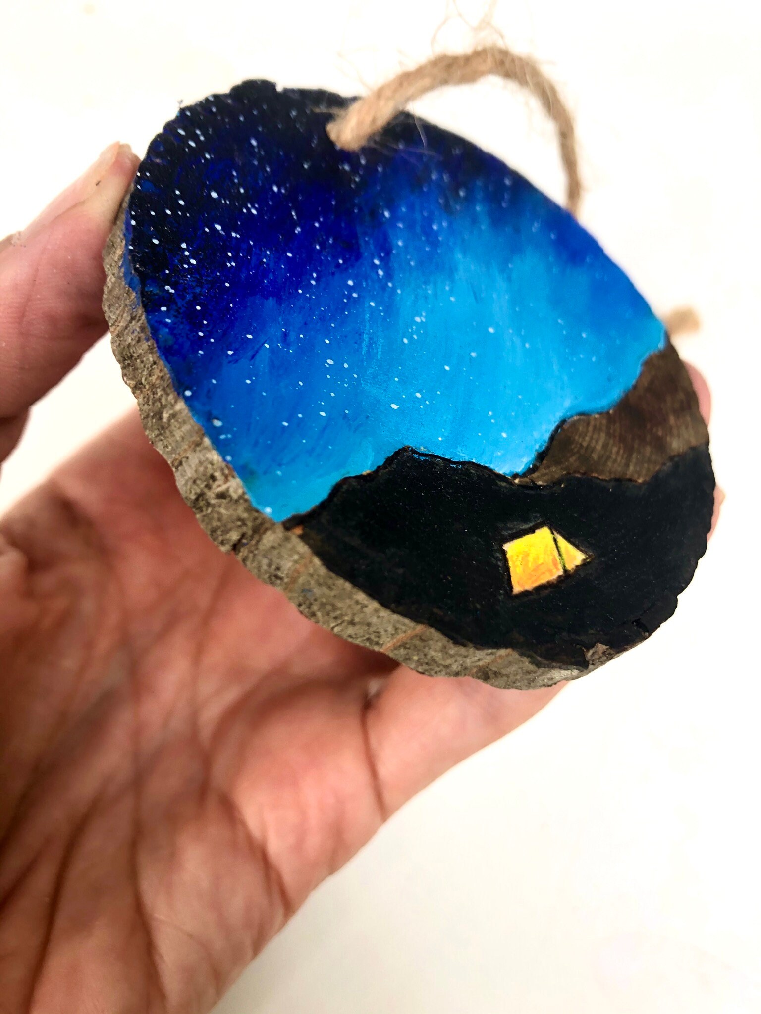 Wood Burned Christmas Winter Ornament Camping Under the Stars Wood ...