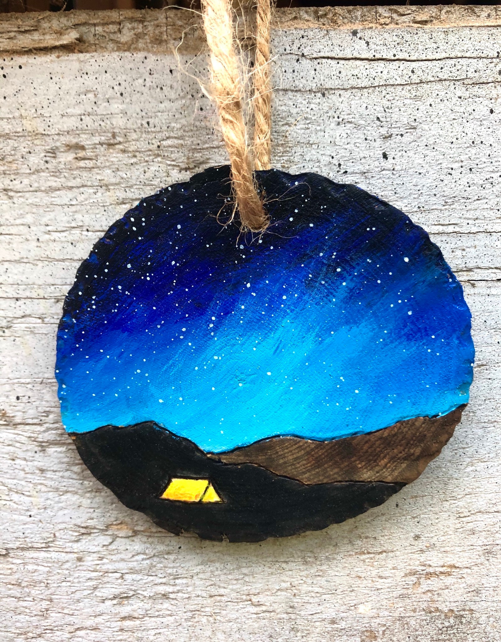 Wood Burned Christmas Winter Ornament Camping Under the Stars Wood ...