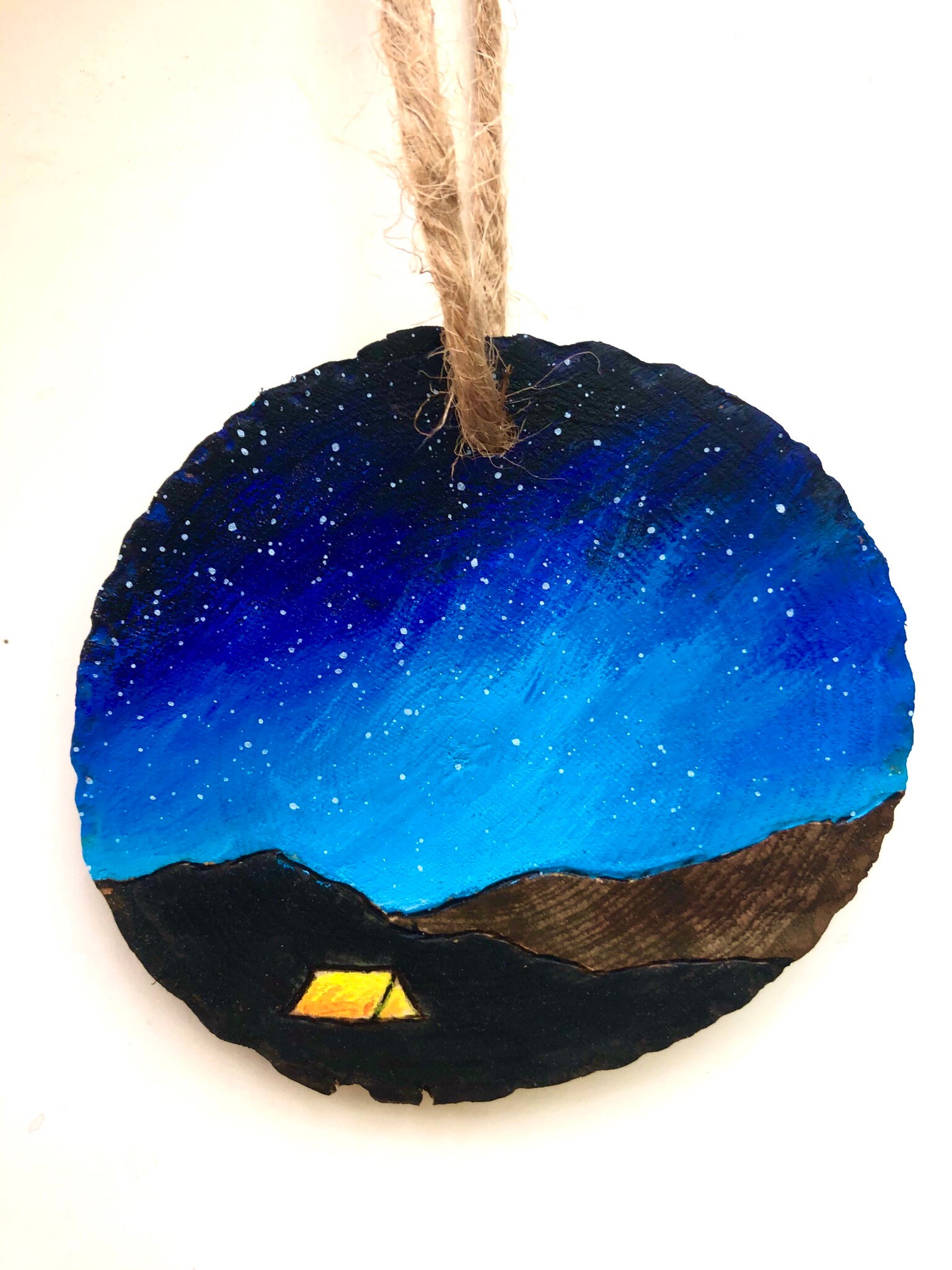 Wood Burned Christmas Winter Ornament Camping Under the Stars Wood ...