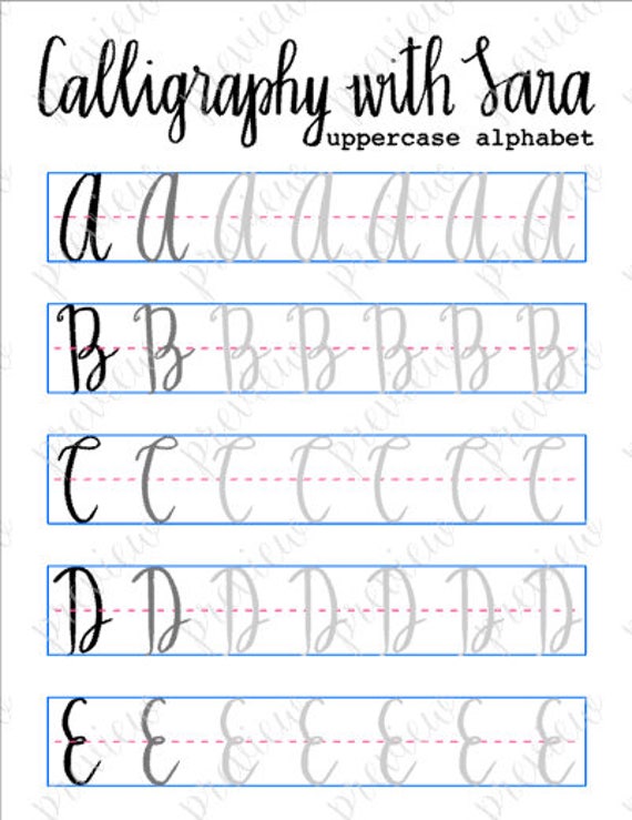 Modern Calligraphy Worksheet For Brush Pens Uppercase 3C9