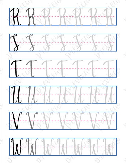 Modern calligraphy alphabet practice worksheet — Lady Fern Graphics