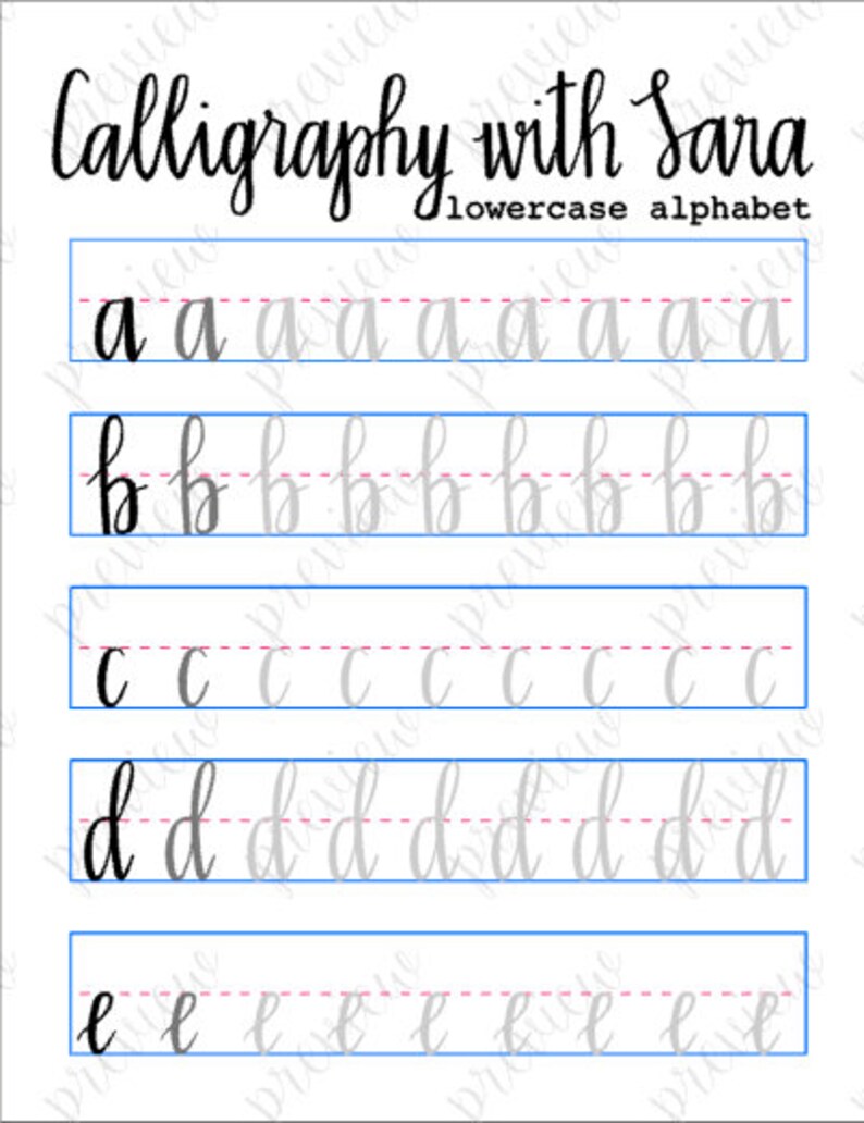 Modern Calligraphy Worksheet for Brush Pens Lowercase Etsy