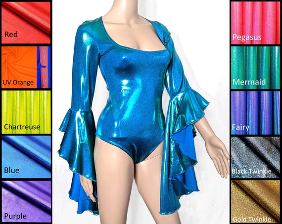 Victorian Sleeve Bodysuit Dramatic Cheeky Bodysuit Holographic Leotard  Iridescent Festival Bodysuit Romantic Cheeky Leo Metallic One Piece 