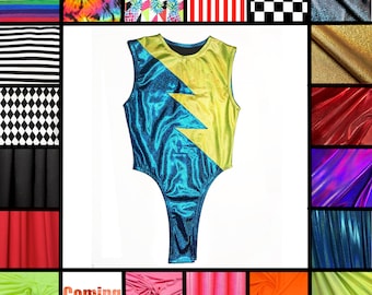 80s Lightning Wrestling Costume High Cut Thong Leotard GLOW Wrestling Leotard Ladies of Wrestling Leotard Rave Bodysuit Festival Outfit
