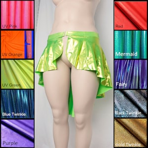 Metallic Open Front Skirt High Low Skirt Flirty Skater Skirt Shiny Skirt Plus Size Festival Skirt Ultra Mini Skirt Butt Ruffle Dance Skirt
