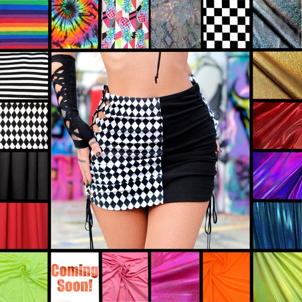 Lace Up Mini Skirt Cutout Skirt Adjustable Skirt Festival Fit Fire Performance Clothing Harlequin Mini Skirt Plus Size Short Skirt Rainbow