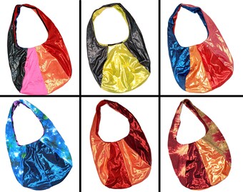 Upcycled Purse Metallic Handbag Rave Bag Festival Pouch Rainbow Handbag Metallic Hobo Bag Slouchy Bag Color Block Handbag Shiny Purse