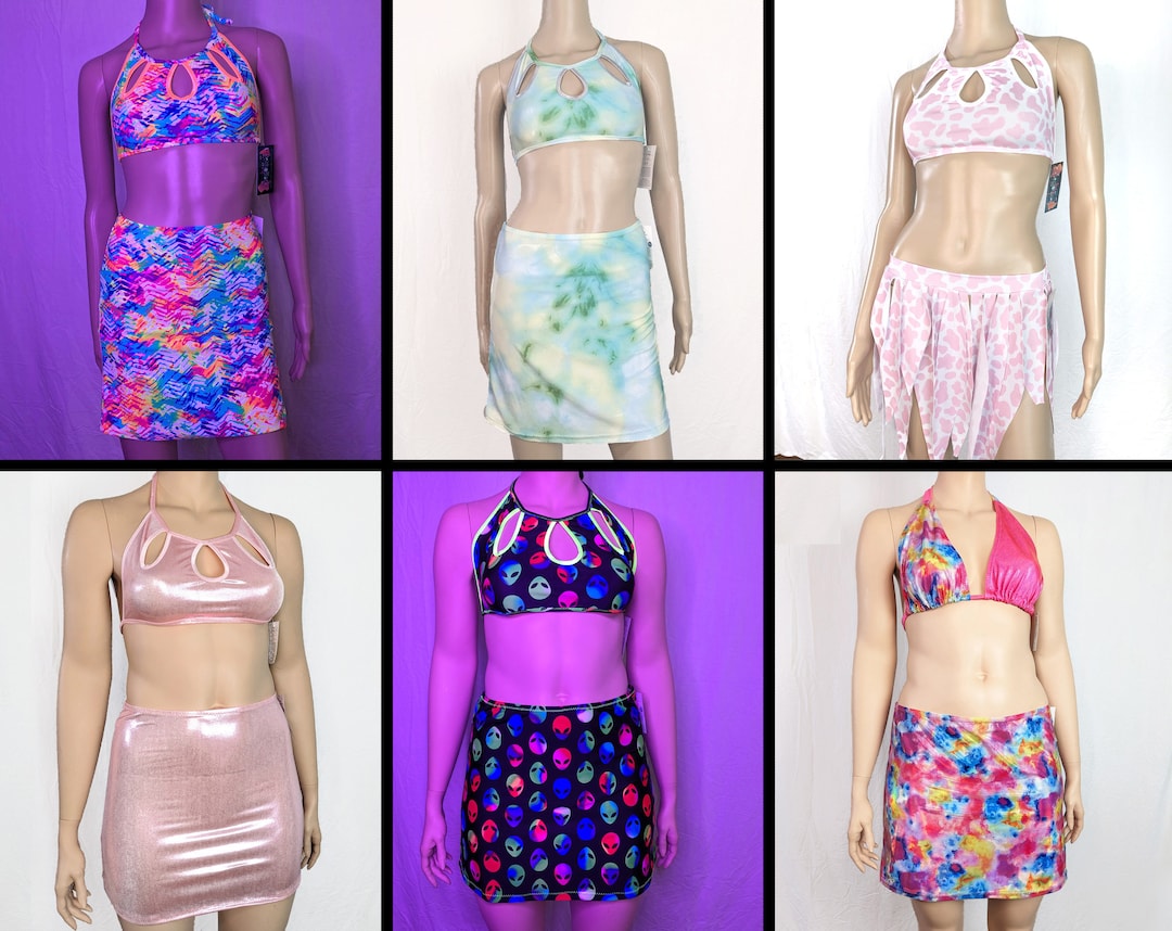 Mini Skirt Two Piece Festival Outfits Petal Keyhole Halter Top High — free download