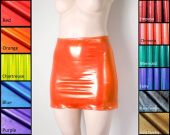 Metallic Spandex Skirt Bodycon Skirt Shiny Skirt High Waist Mini Skirt Festival Bottoms Plus Size Mini Skirt Club Skirt Wet Look Short Tight