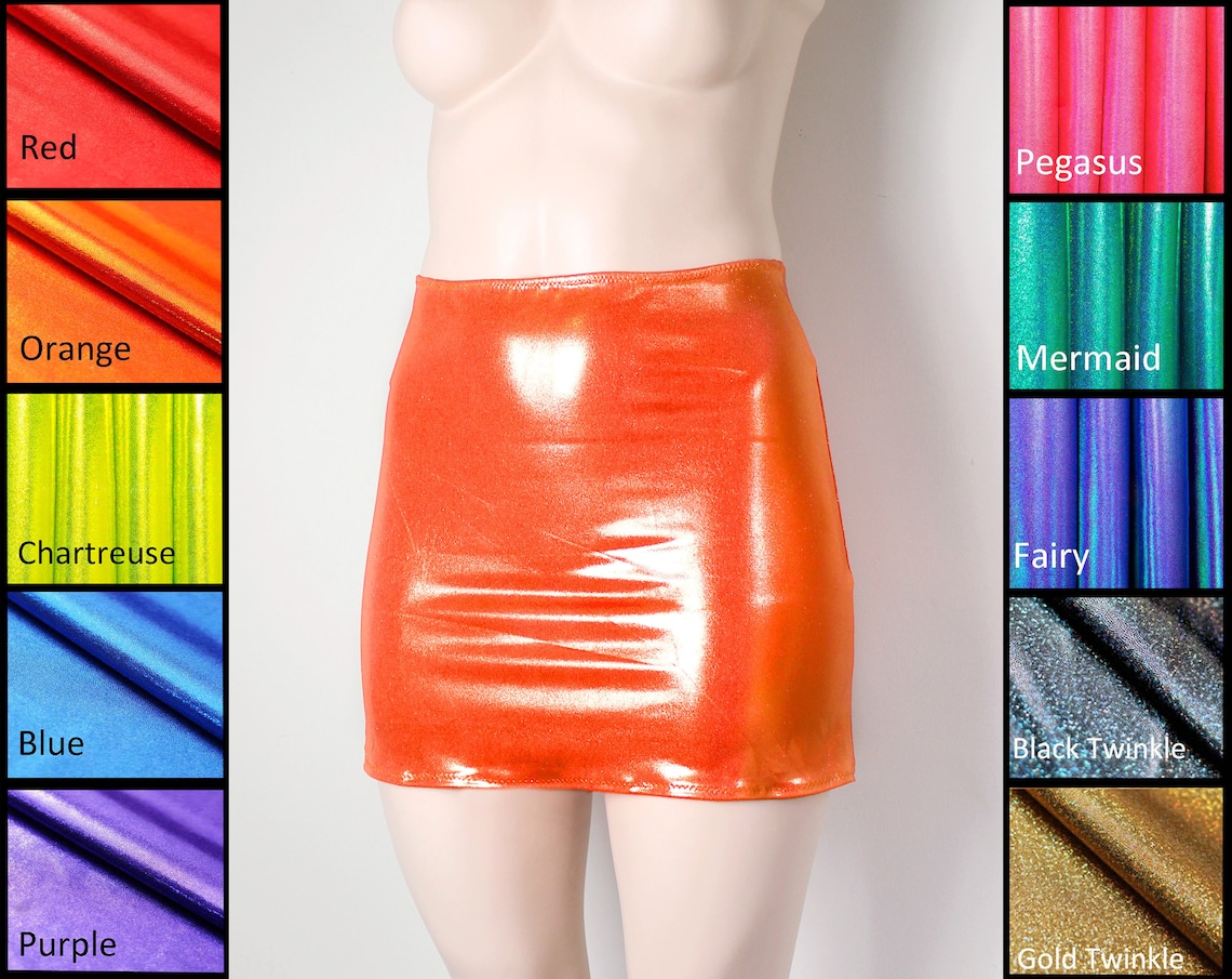 Metallic Spandex Skirt Bodycon Skirt Shiny Skirt High Waist Etsy