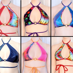 Keyhole Halter Top Choker Top Exotic Dancewear Festival Crop Top Rave Top Cutout Halter Crop Top Metallic Top Neon Clothing Upcycle Tops
